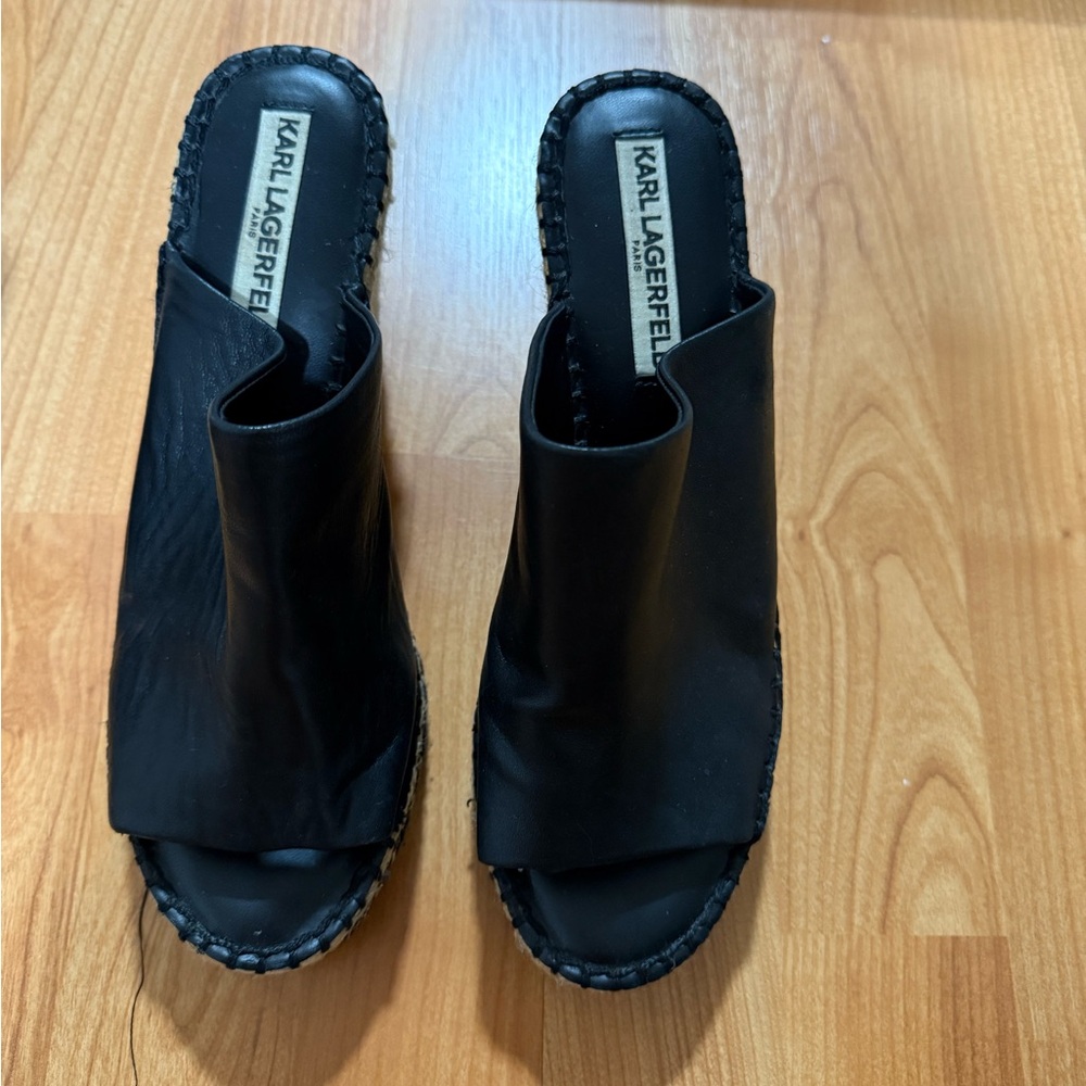 Karl Lagerfeld Black Leather Mules
